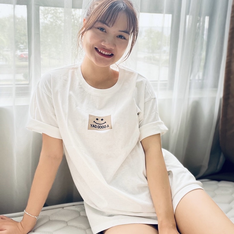 Áo phông nữ, áo thun nữ form rộng cotton cao cấp MẶT CƯỜI freesize<65kg | BigBuy360 - bigbuy360.vn