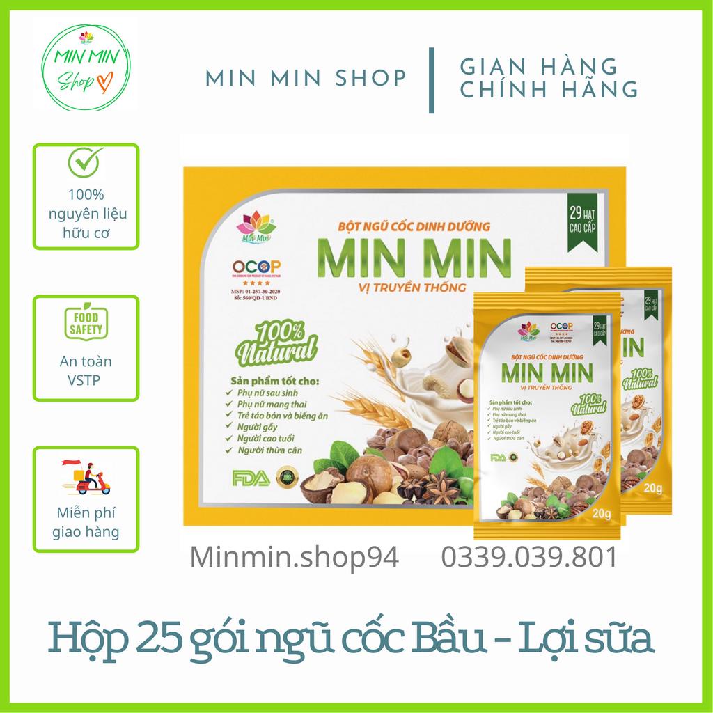 Hộp 25 gói Ngũ cốc bầu, ngũ cốc lợi sữa Min Min 29 loại hạt dinh dưỡng vị truyền thống