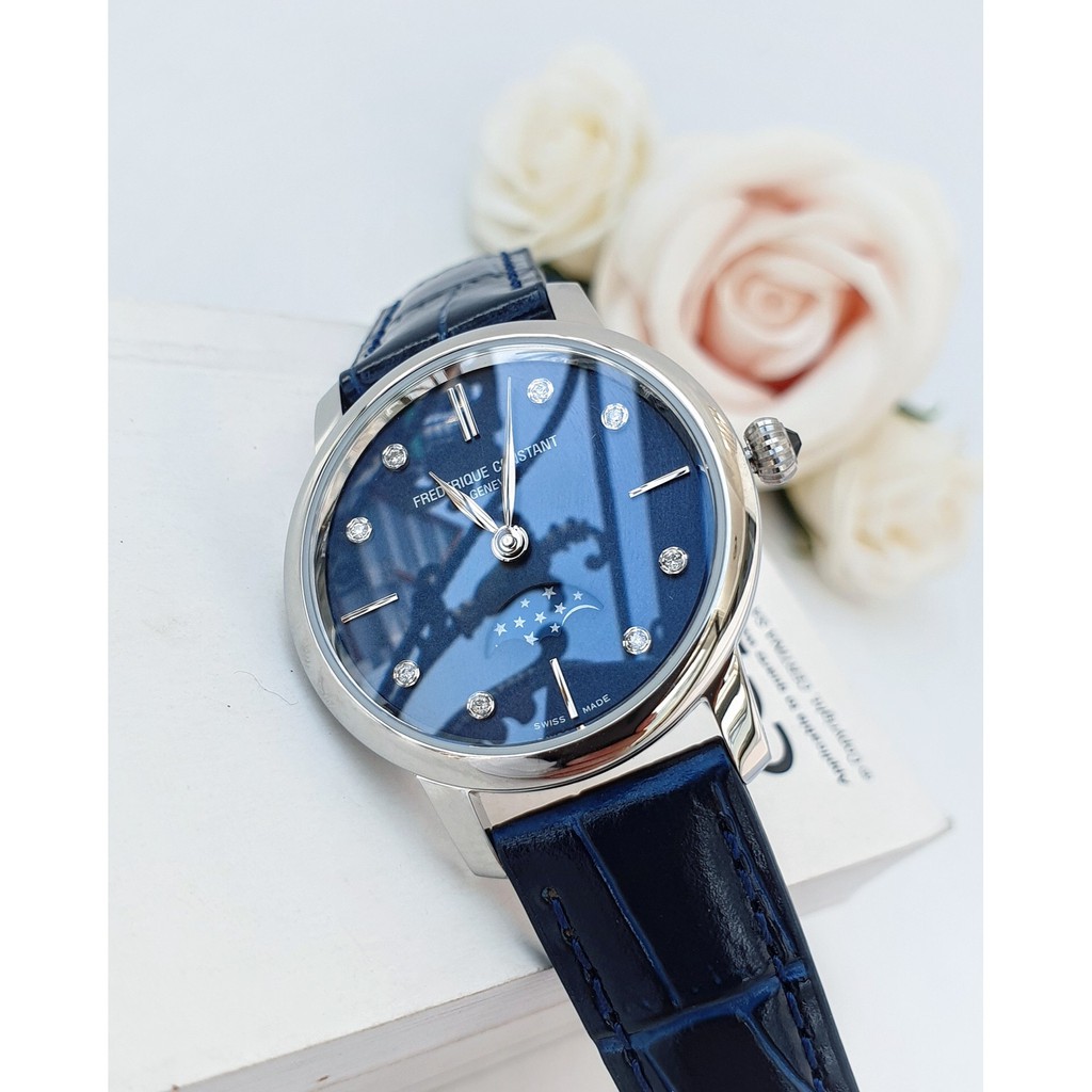 Đồng hồ nữ chính hãng Frederique Constan  Slimline Moonphase - Máy Quartz pin Thụy Sĩ - Kính Sapphire