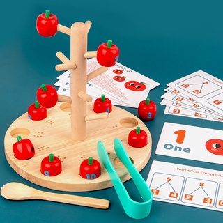 Set đồ chơi gỗ hái táo học đếm số cho bé hình cây táo, đồ chơi thông minh MH: 9000000113