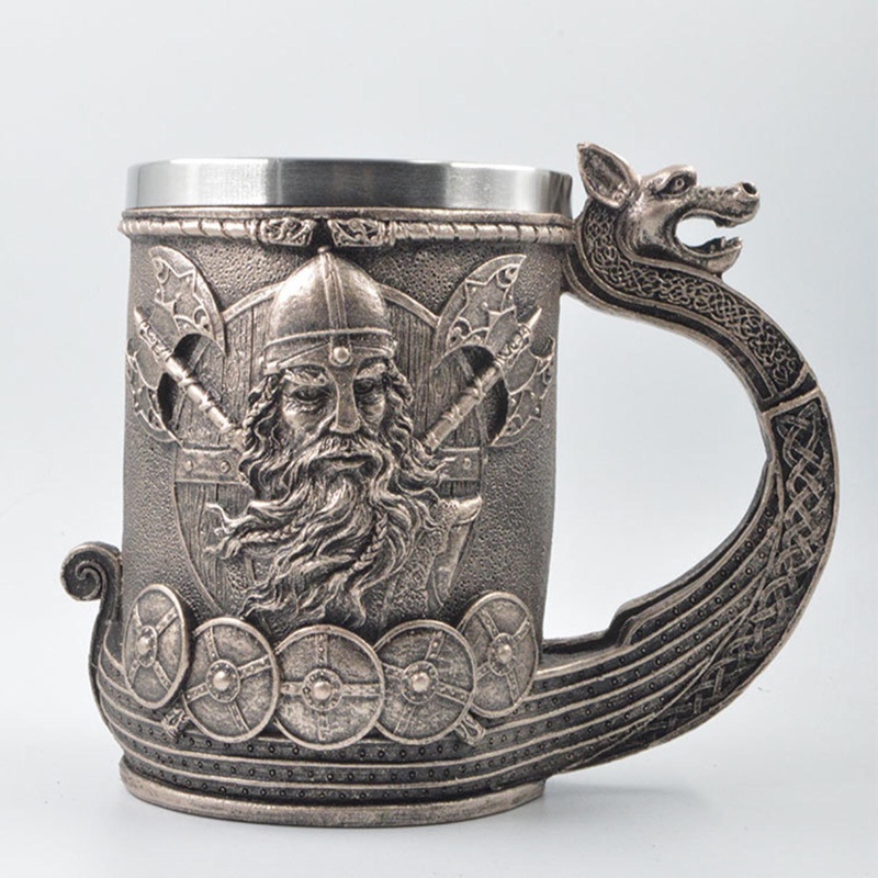 Cốc Uống Bia Bằng Thép Không Gỉ Phong Cách Vikings Retro