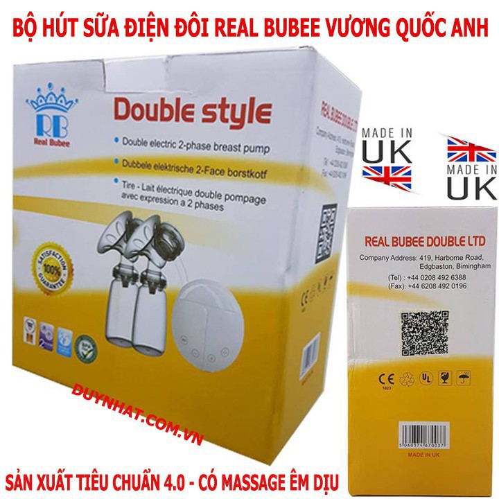 Máy hút sữa điện đôi Real Bubee gốc Anh chính hãng