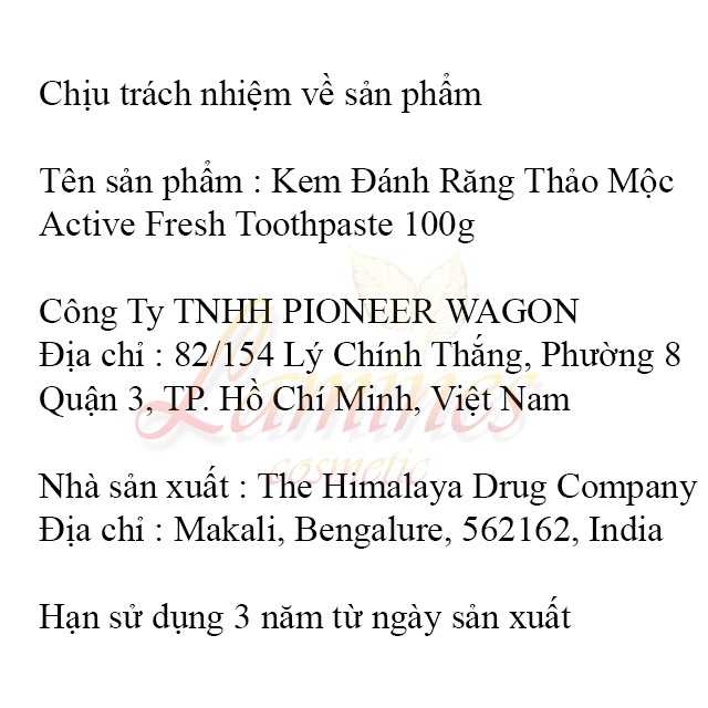 Kem Đánh Răng Thảo Mộc Himalaya Herbals Bảo Vệ Nướu, Hơi Thở Thơm Mát | Active Fresh Toothpaste 100g