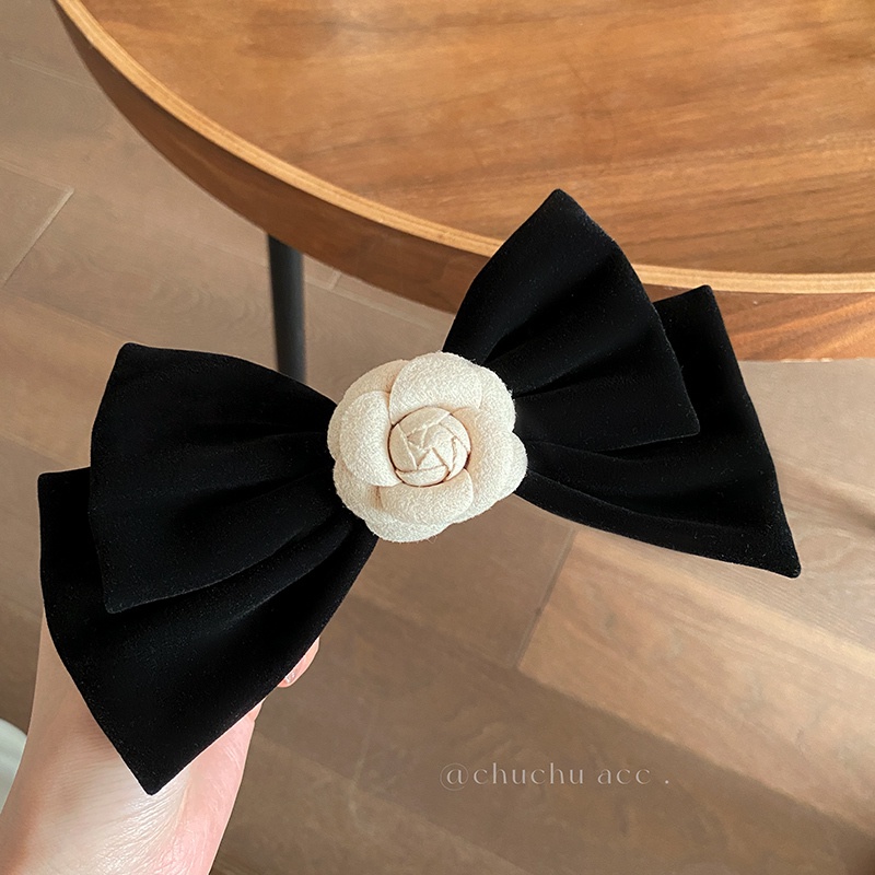 Kẹp Tóc Hình Nơ Bằng Da Lộn Phong Cách vintage