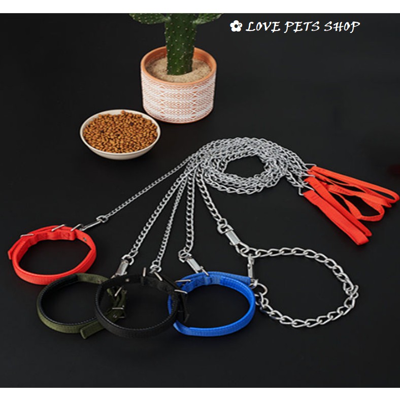 BỘ DÂY DẮT CHÓ BẰNG KIM LOẠI KÈM VÒNG CỔ CÓ ĐỆM (MẪU MỚI) -  LOVE PETS SHOP