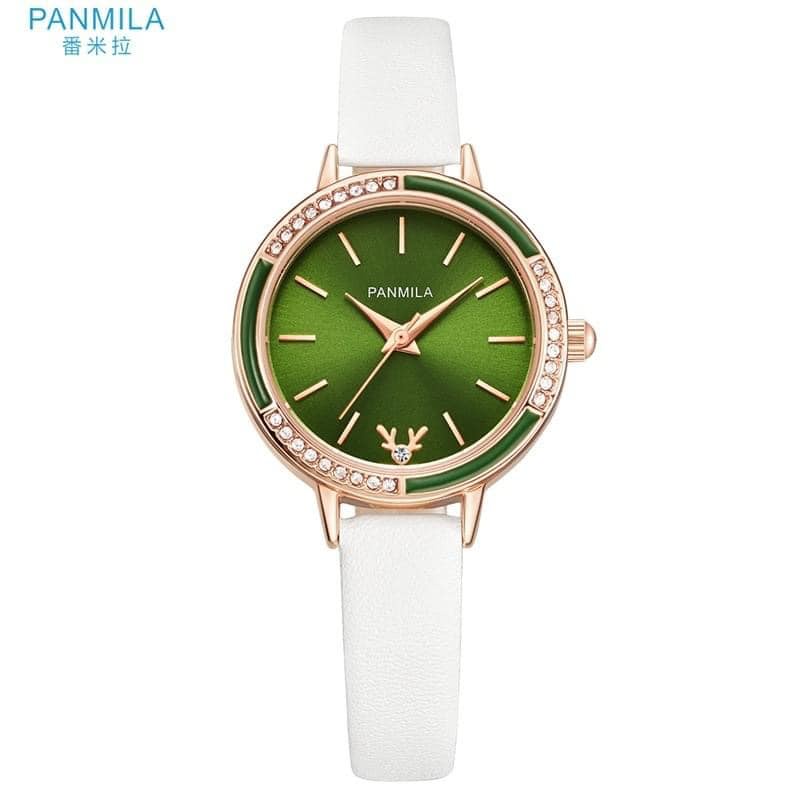 Đồng hồ nữ Panmila 0540 mẫu mới 2021 dây da, mặt tròn đính đá