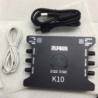 Sound card K10 livestream hát live karaoke thu âm chuyên nghiệp kèm dây lấy nhạc và dây nguồn