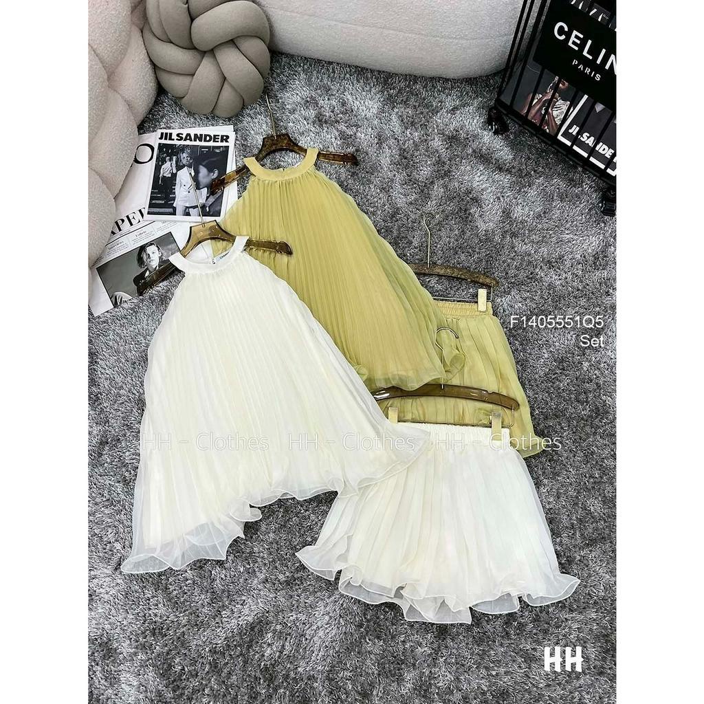 Set bộ dập ly áo cổ yếm có lót kèm quần ngắn hàng đẹp!