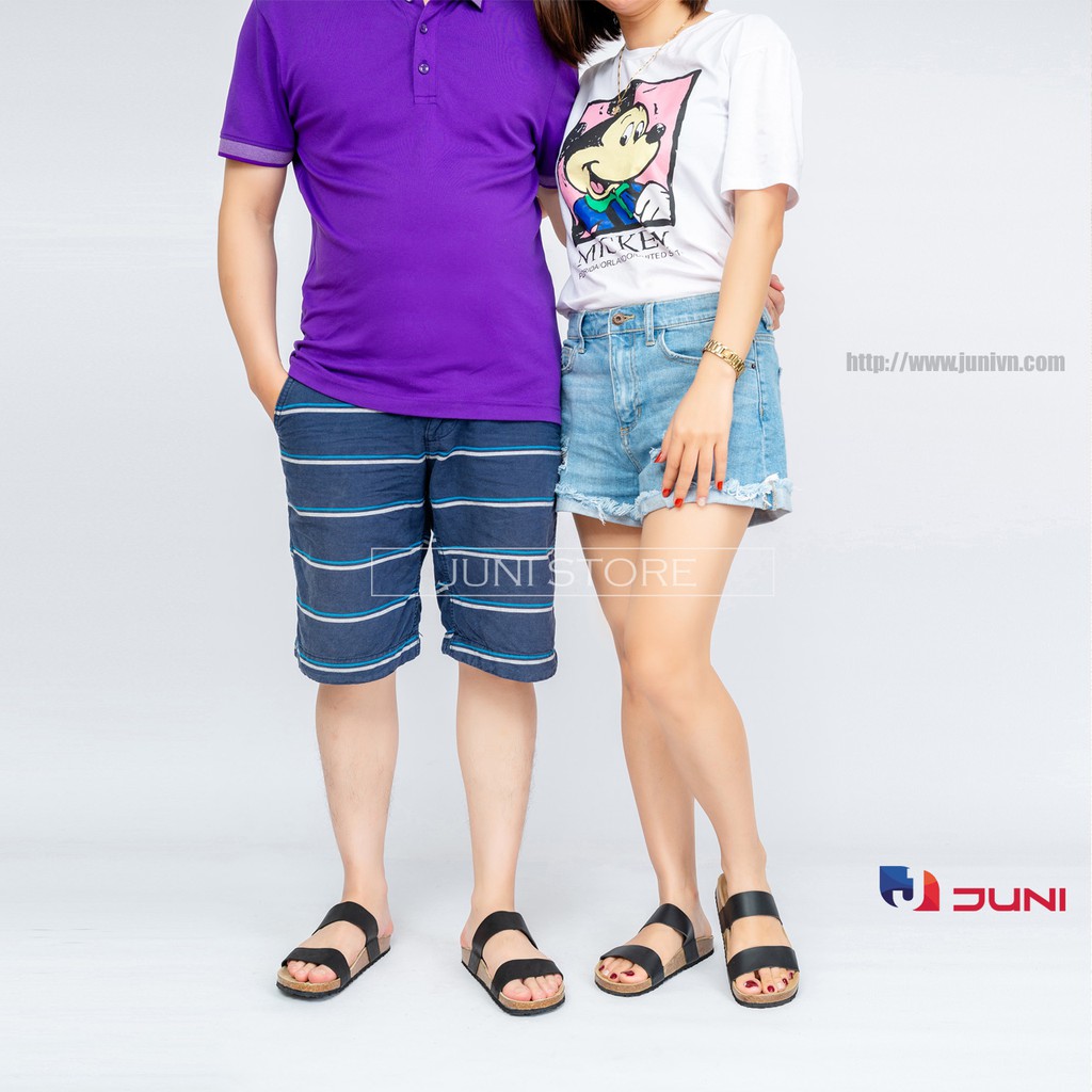 [DA BÒ THẬT] D18-Dép da bò quai ngang Unisex (Đế trấu) Juni Store