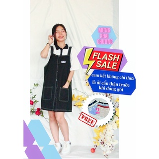 Yếm Váy Nữ Logo Chỉ Nổi Màu Đen, Váy Yếm Có Size Cho Người Bigsize, Chất Liệu Thái Chéo