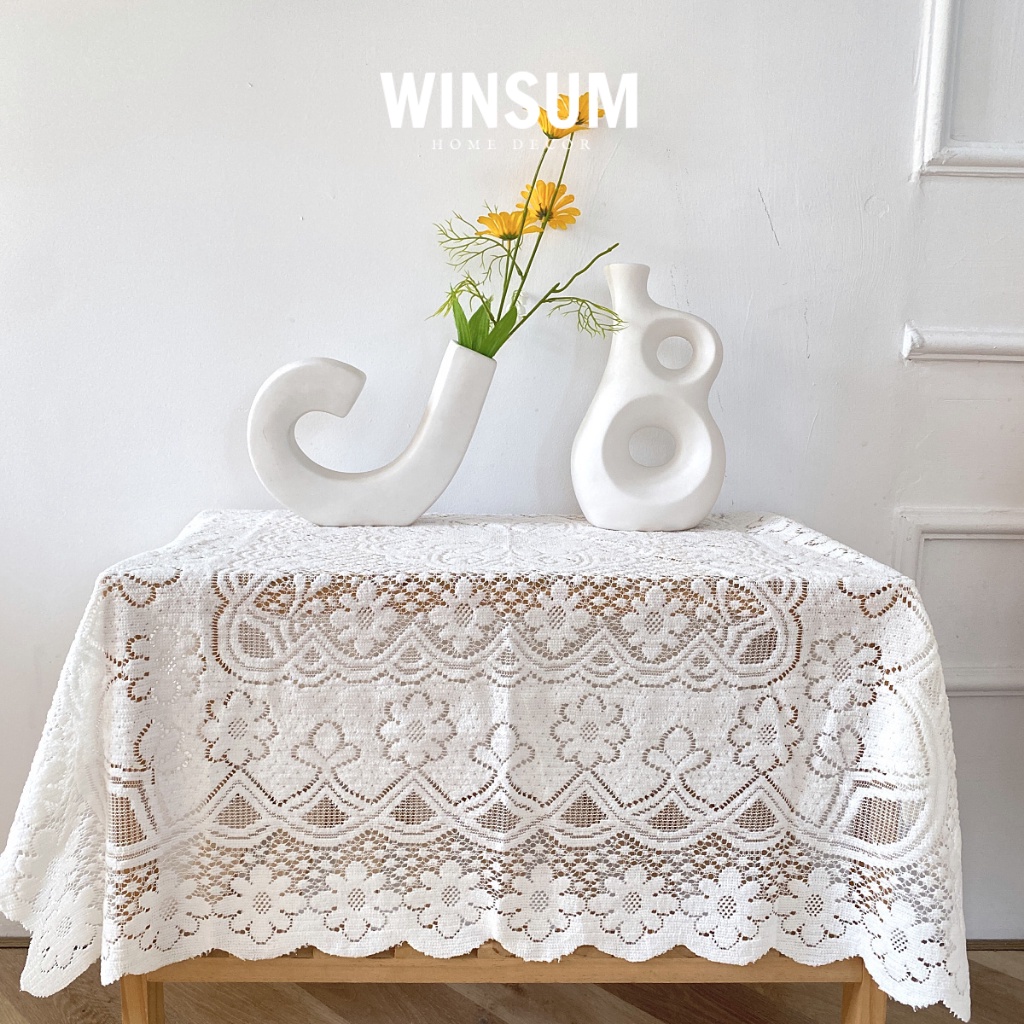 Khăn trải bàn họa tiết ren hoa vintage, trang trí bàn tiệc, tủ kệ, decor phòng ngủ - Winsum.decor