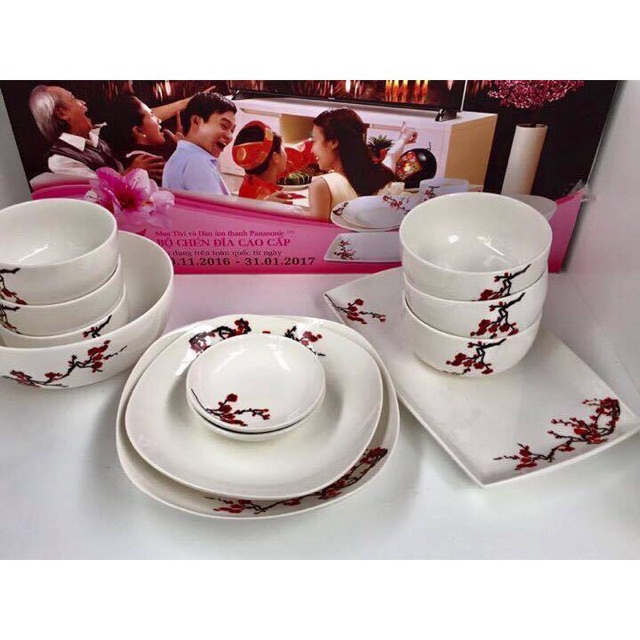 Bộ 12 Món Tô, Bát, Đĩa Sứ Hoa Đào Panasonic