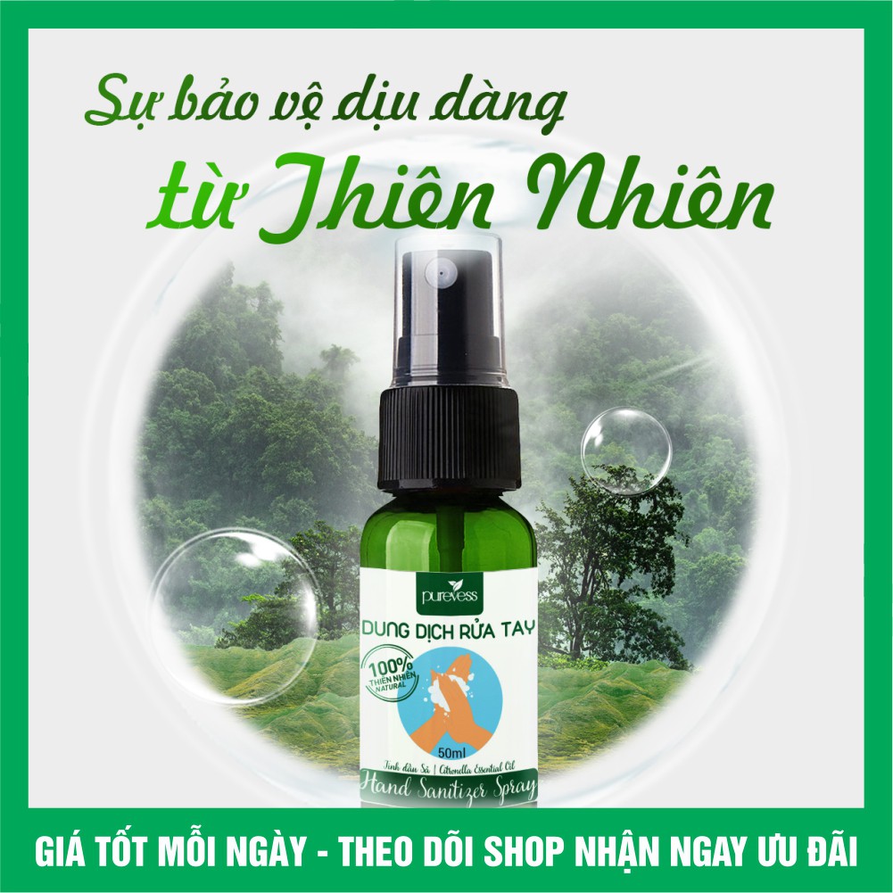 Xịt rửa tay sát khuẩn Purvess dung tích 50 ml loại bỏ 99% vi khuẩn an toàn cho da - Shop 5399