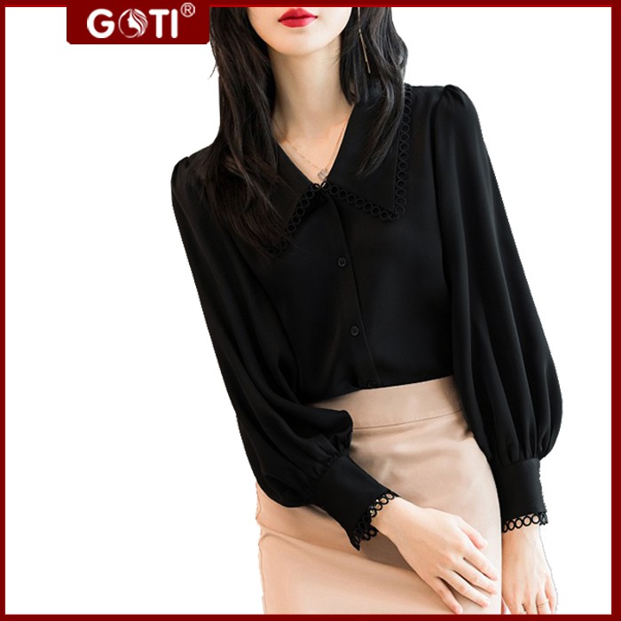 GOTI - 43-67kg - ÁO LỤA CÔNG SỞ NỮ CỔ SEN - ÁO SƠ MI TRẮNG BASIC RỘNG BIGSIZE MẶC ĐI LÀM LỊCH SỰ TAY DÀI 3A18 3A19 | BigBuy360 - bigbuy360.vn