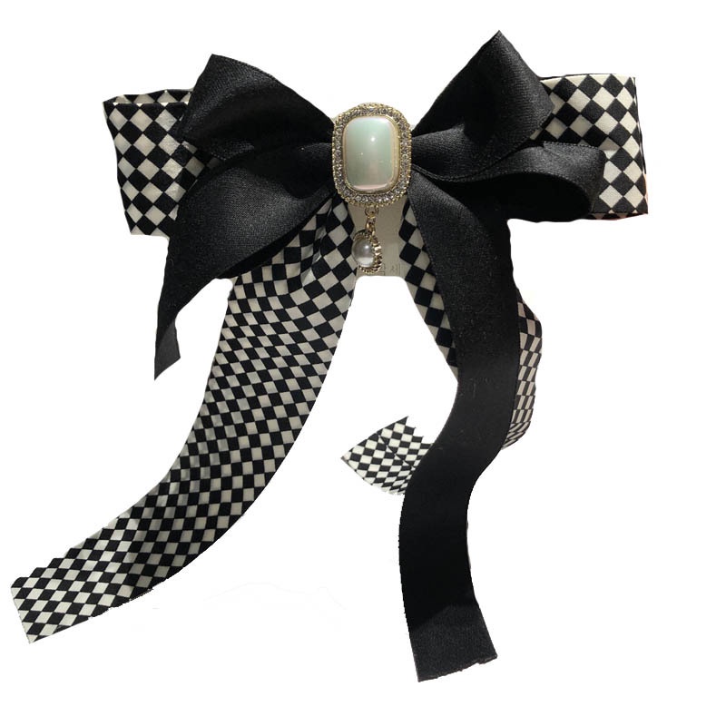 Kẹp Tóc Nơ Lớn Nhiều Lớp Họa Tiết Kẻ Ô 3D Thời Trang