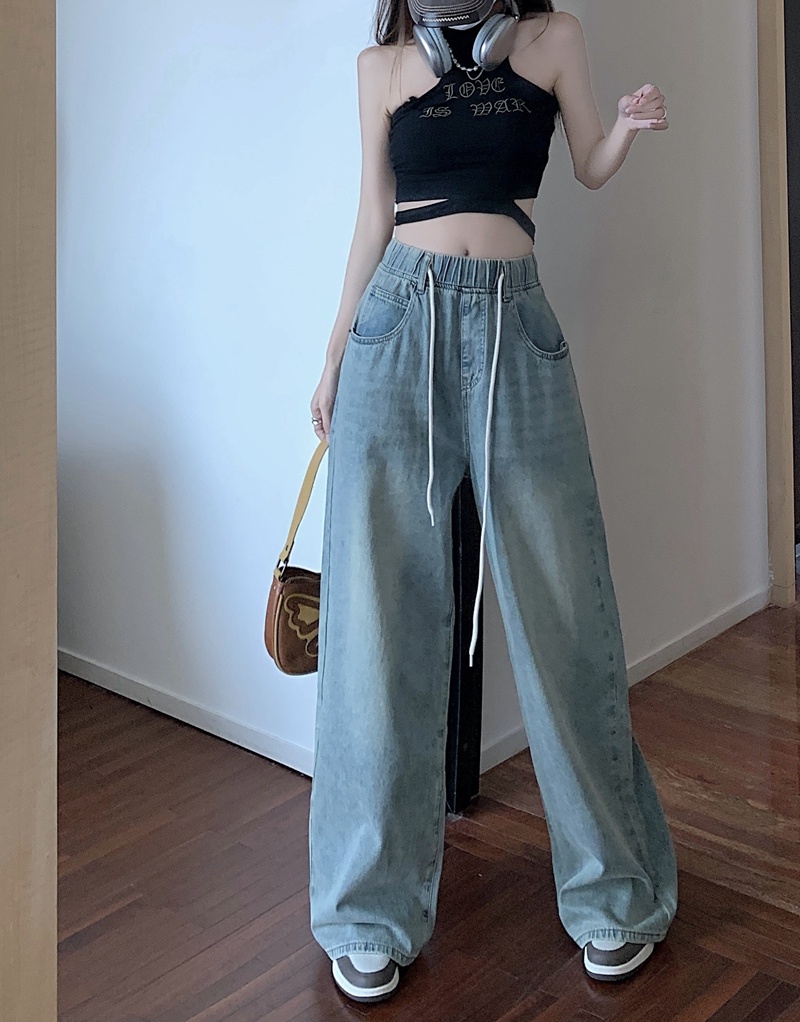 Quần jeans Peppermint 54833 ống rộng lưng thun dây rút thời trang dành cho nữ