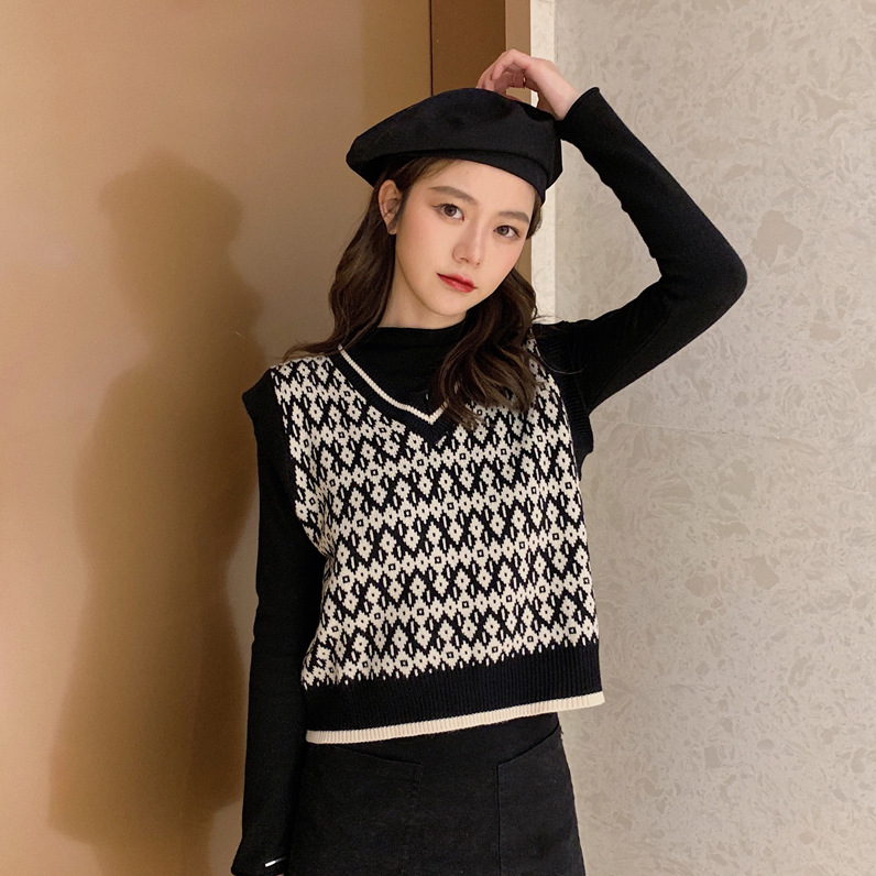 Áo Khoác Dệt Kim Sát Nách Cổ Chữ V Thời Trang Thu Đông Cho Nữ