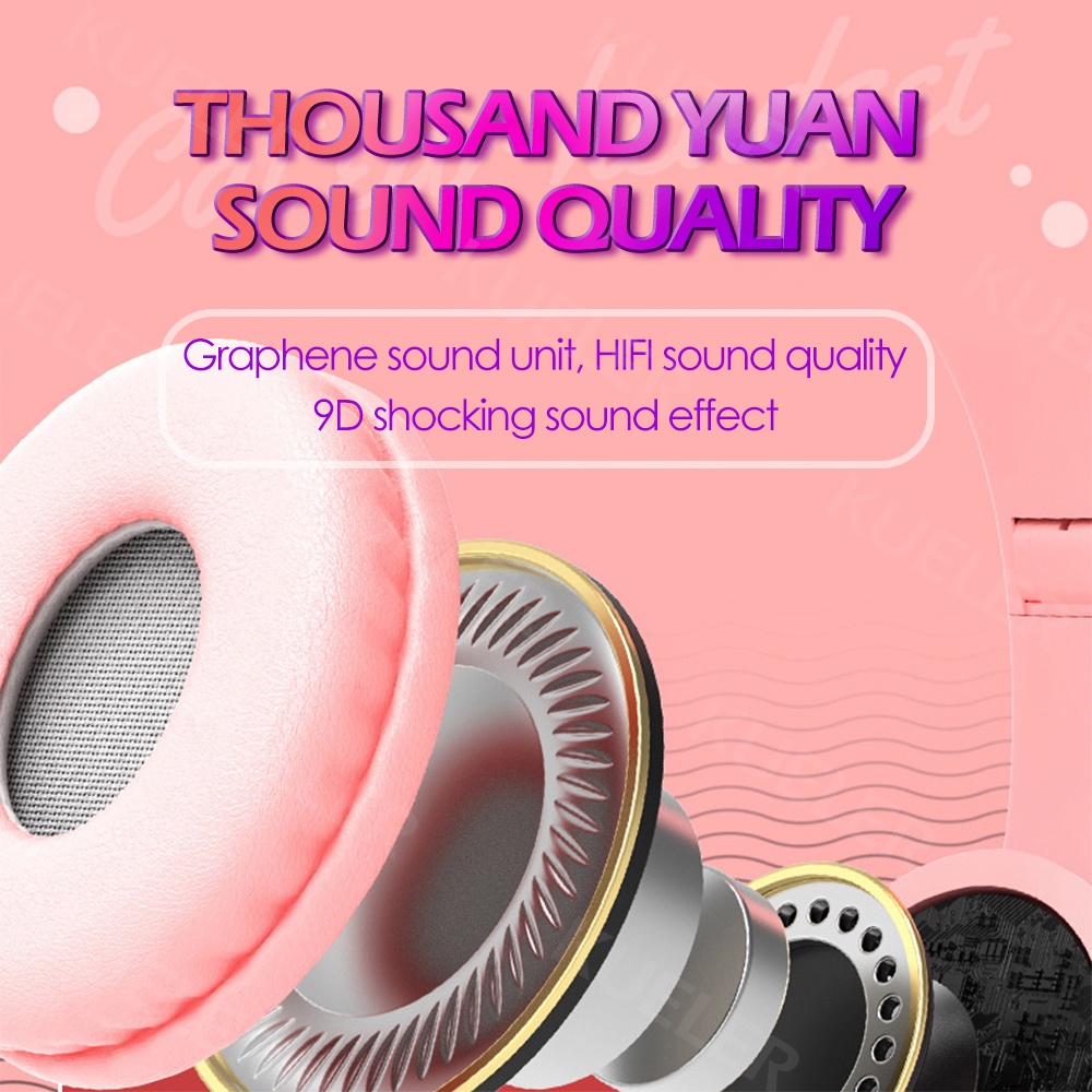 Tai nghe không dây Chụp Tai P47M Hình Tai Mèo Có Đèn Led Rgb