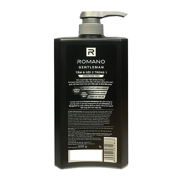 Tắm Gội Romano Gentleman 2 in1 Hương nước hoa 650g