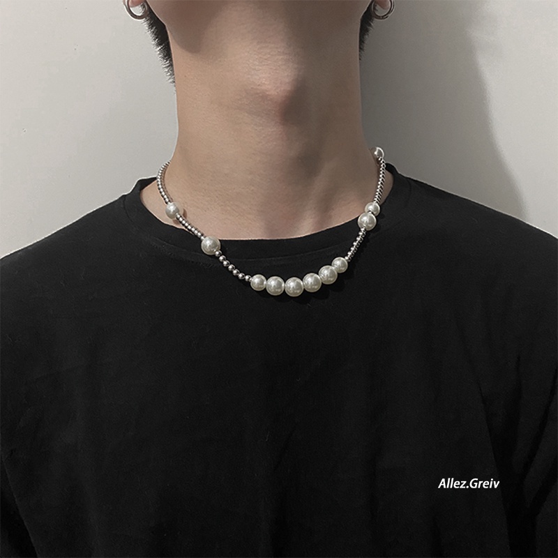 Vòng cổ Thép Titan Đính Ngọc Trai Phong Cách hip hop Đường Phố Cho Nam Và Nữ