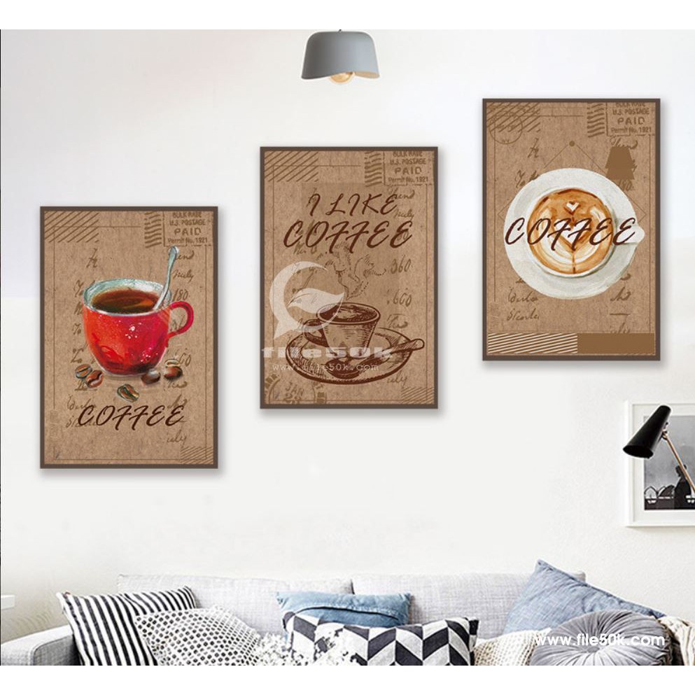 Bộ 3 Tranh Treo Tường Canvas Trang Trí Quán Bánh Ngọt Sữa Cafe Trang Trí Quán Trà Sữa Cafe Khách Sạn Nhà Hàng
