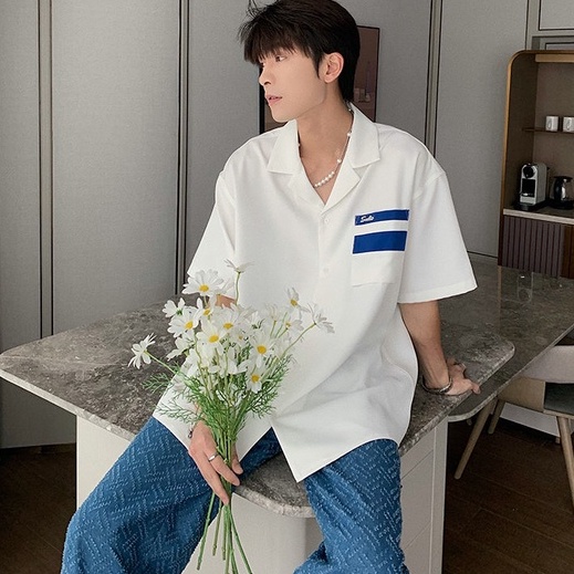 Áo Sơ Mi Tay Lửng Dáng Rộng Màu Sắc Đơn Giản Cá Tính Mùa hè thời trang màu trắng lụa Ice lụa ánh sáng nấu chín áo sơ mi tay ngắn nam nữ