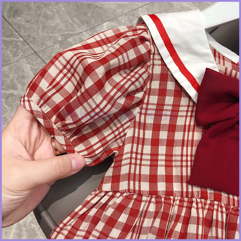 Đầm Dáng Suông Kẻ Sọc Caro Đỏ Thoải Mái Thời Trang Mùa Hè Cho Bé Gái