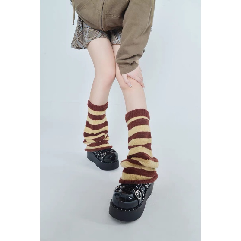 Vớ Dệt Kim jk Sọc Ngang Bắp Chân Thời Trang Thu Đông Cho Nữ