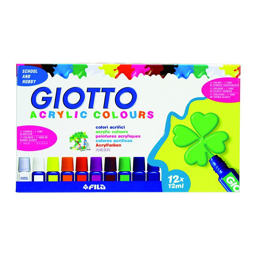 Hộp 12 tuýp màu vẽ Giotto Acrylic Colours (Ý)