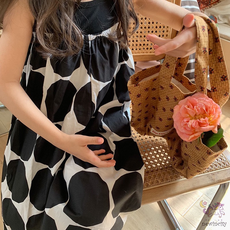 Áo liền quần Sát Nách Ống Rộng Họa Tiết Chấm Bi Thời Trang Mùa Hè Hàn Quốc Cho Bé Gái