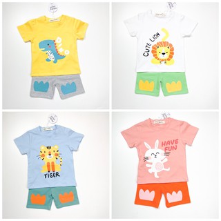 Bộ Cộc Tay Cho Bé Trai, Bé Gái Minky Mom Vải Cotton 100% Họa Tiết Khủng Long Động Vật, Bộ Quần Áo Trẻ Em Mặc Hè MKM2129