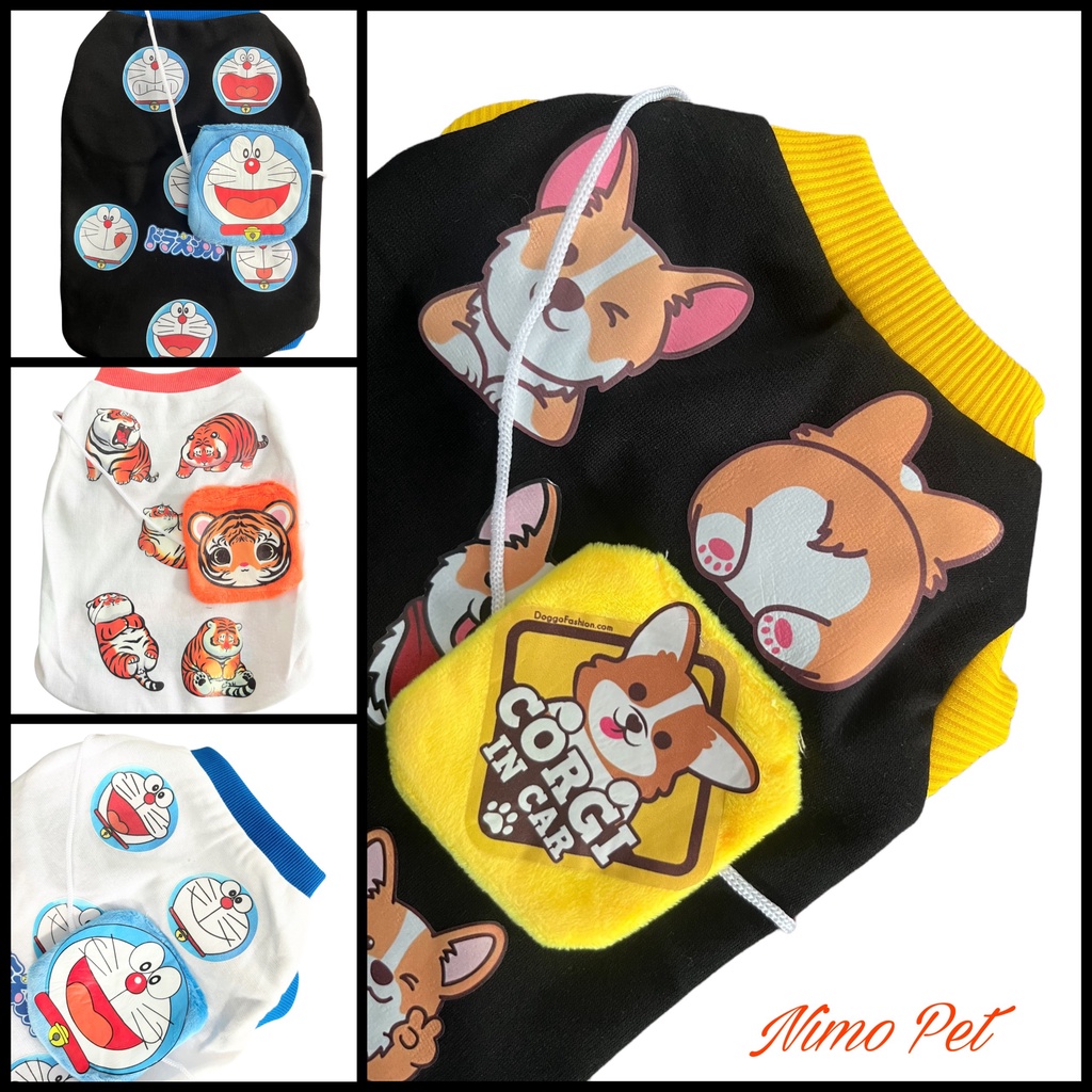 Áo phông in hình đáng yêu cho chó mèo/ Áo Doraemon cho chó mèo