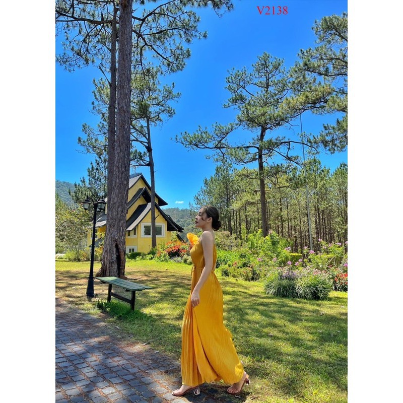 Đầm maxi suông dài dập ly lụa satin siêu đẹpo