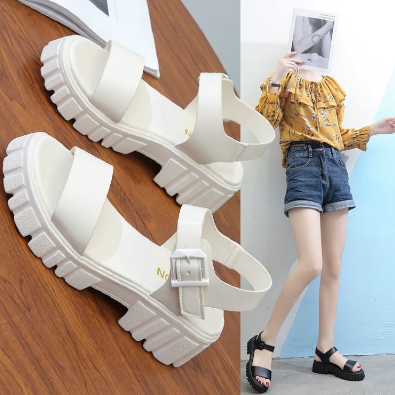 Sandal nữ Ulzzang 2 quai 5cm đế cao hai màu đen trắng