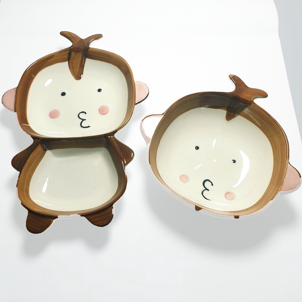 Bát Ăn Dặm Cho Bé Gốm Sứ Kiểu Nhật Cute Hình Khỉ Ngộ Nghĩnh Cho Bé