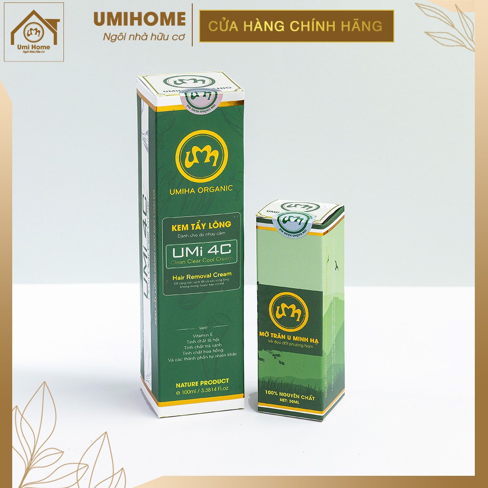 Triệt lông Ngực Bụng vĩnh viễn tại nhà bằng Mỡ Trăn U Minh Hạ 30ml và Kem tẩy lông Umi 4C 100ml UMIHA ORGANIC tại nhà