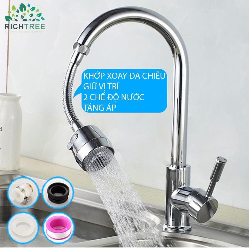 Đầu vòi tăng áp 2 chế độ cần lò xo Inox RICHTREE đứng ở vị trí cố định ( Vòi dài 20cm )