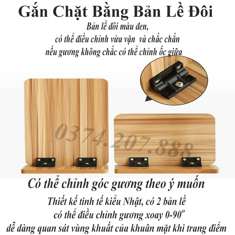 Gương trang điểm để bàn khung gỗ cao cấp phong cách Hàn Quốc