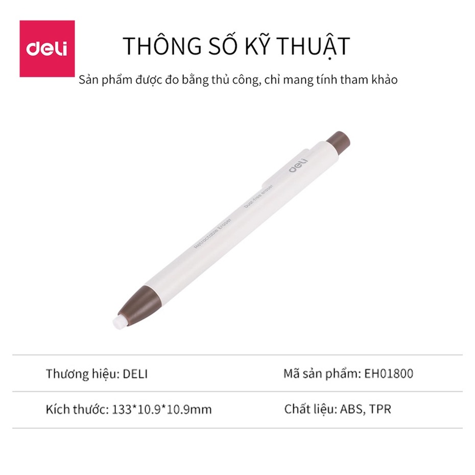 Tẩy bút chì dạng bấm Deli EH01800 – có lõi thay thế EH01912 - thân màu trắng - vpp Diệp Lạc (sỉ/lẻ)