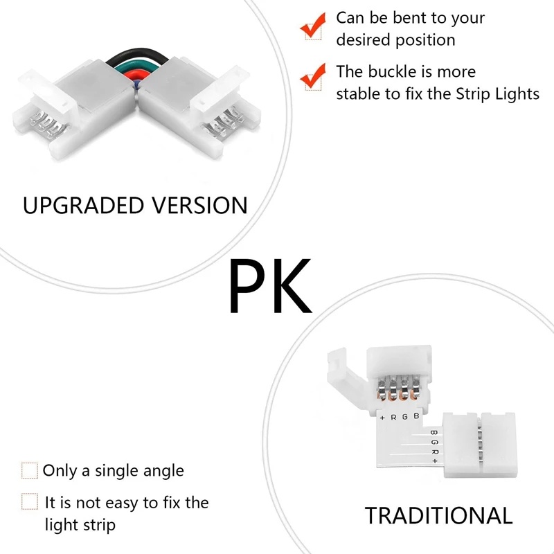 Set 5 đầu nối chữ L 2/3/4 Pin 8/10mm cho đèn LED dây 3528 5050 SMD RGB