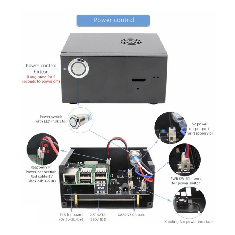 Bộ Vỏ Kim Loại + Công Tắc Điều Khiển + Quạt Tản Nhiệt Cho Raspberry Pi 3b + / 3b X820 V3.0 Ssd & Hdd Sata | BigBuy360 - bigbuy360.vn