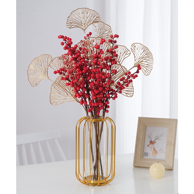 Bình hoa khung kim loại sơn vàng sang trọng decor trang trí nhà cửa phòng khách-ngủ-làm việc trưng bày, cao 21cm