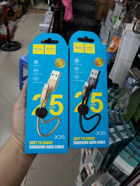 Cáp sạc ngắn samsung iphone type c 25cm hỗ trợ sạc nhanh 2.4A -Hoco X35