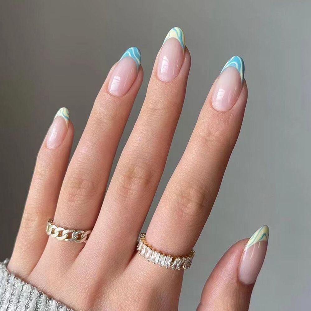 MAX=&gt; 24pcs/Box Women Fashion Almond False Nails Artificial Nail Tips Wearable Detachable Manicure Tool Press On Nails Full Cover Fake Nails