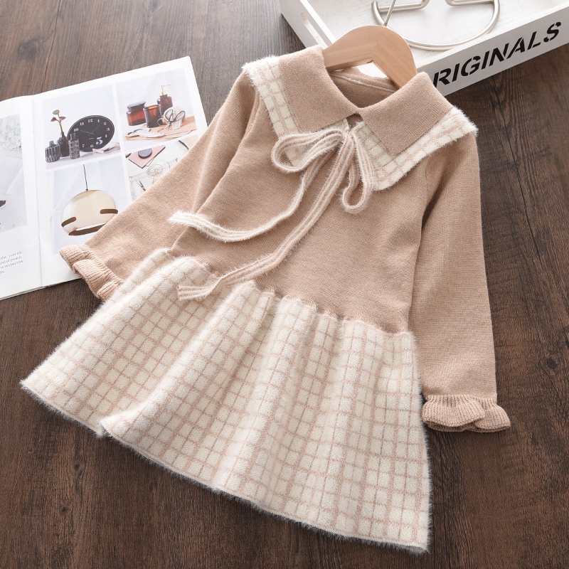 BEAR LEADER Đầm Dệt Kim Vải Cotton Mềm Mại In Họa Tiết Cherry Thời Trang Thu Đông Xinh Xắn Cho Bé Gái