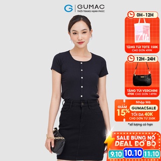Áo thun gân nữ phối nút thời trang gumac atc05030