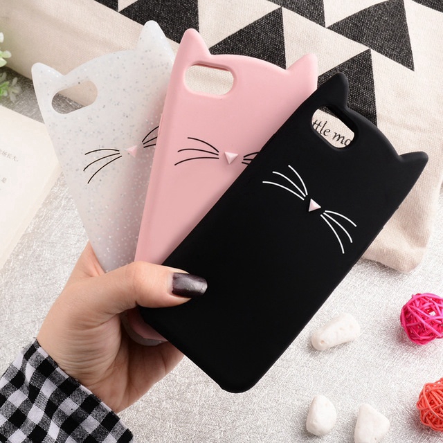 Ốp lưng tai mèo nền màu nhám cho điện thoại Compatible For iPhone 6 7 8 Plus