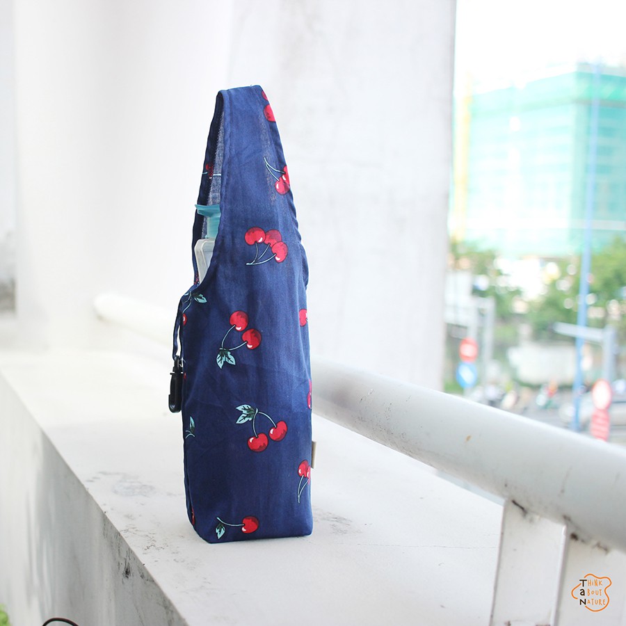Túi vải 1 quai cherry đựng bình nước, bình giữ nhiệt, ly giữ nhiệt/ Túi xách bảo vệ môi trường/ Quà tặng cho nữ