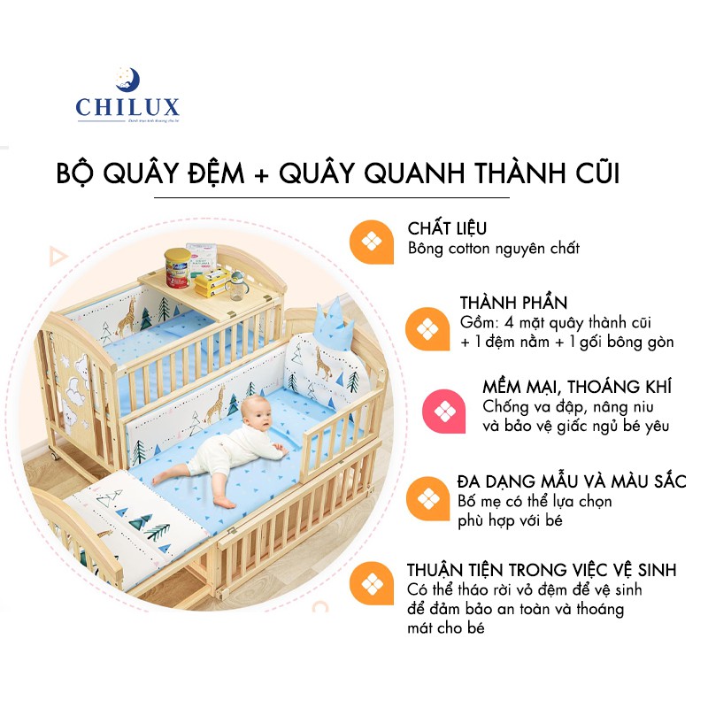 Cũi cho em bé chilux đa năng kèm bộ quây đệm hoàng gia và đệm xơ dừa - ảnh sản phẩm 8