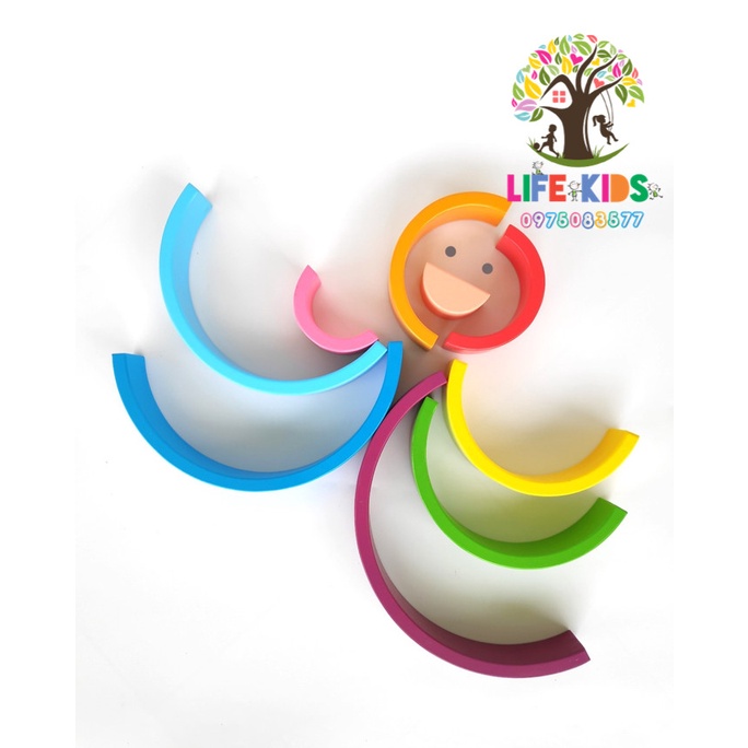 Bộ xếp hình cầu vồng bằng gỗ vui nhộn cho trẻ đồ chơi trẻ em Giáo cụ montessori kèm sách hướng dẫn xếp